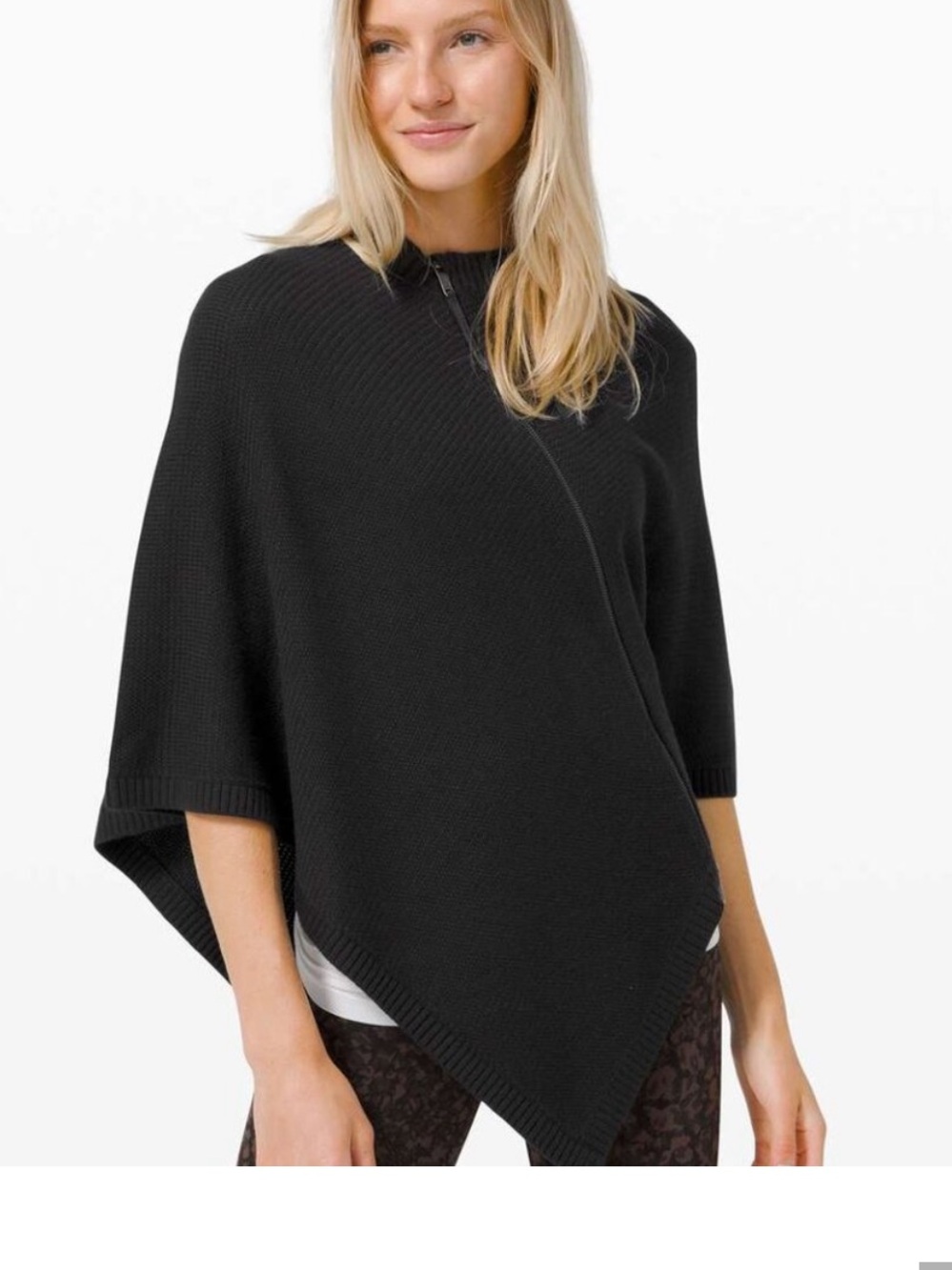 lululemon athletica On The Go Poncho-Black Merino Wool Asymmetric Zip Poncho